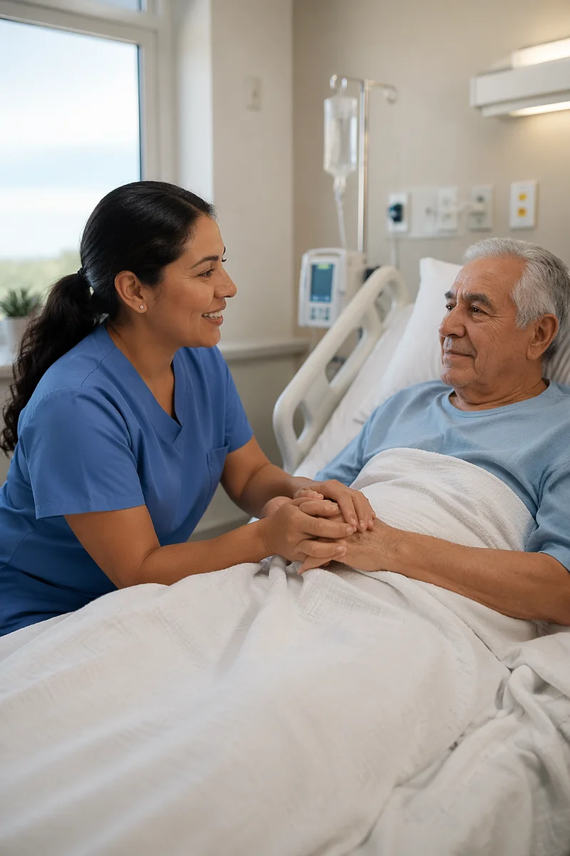 Compassionate Nurse Holding Elderly Patient's Hand