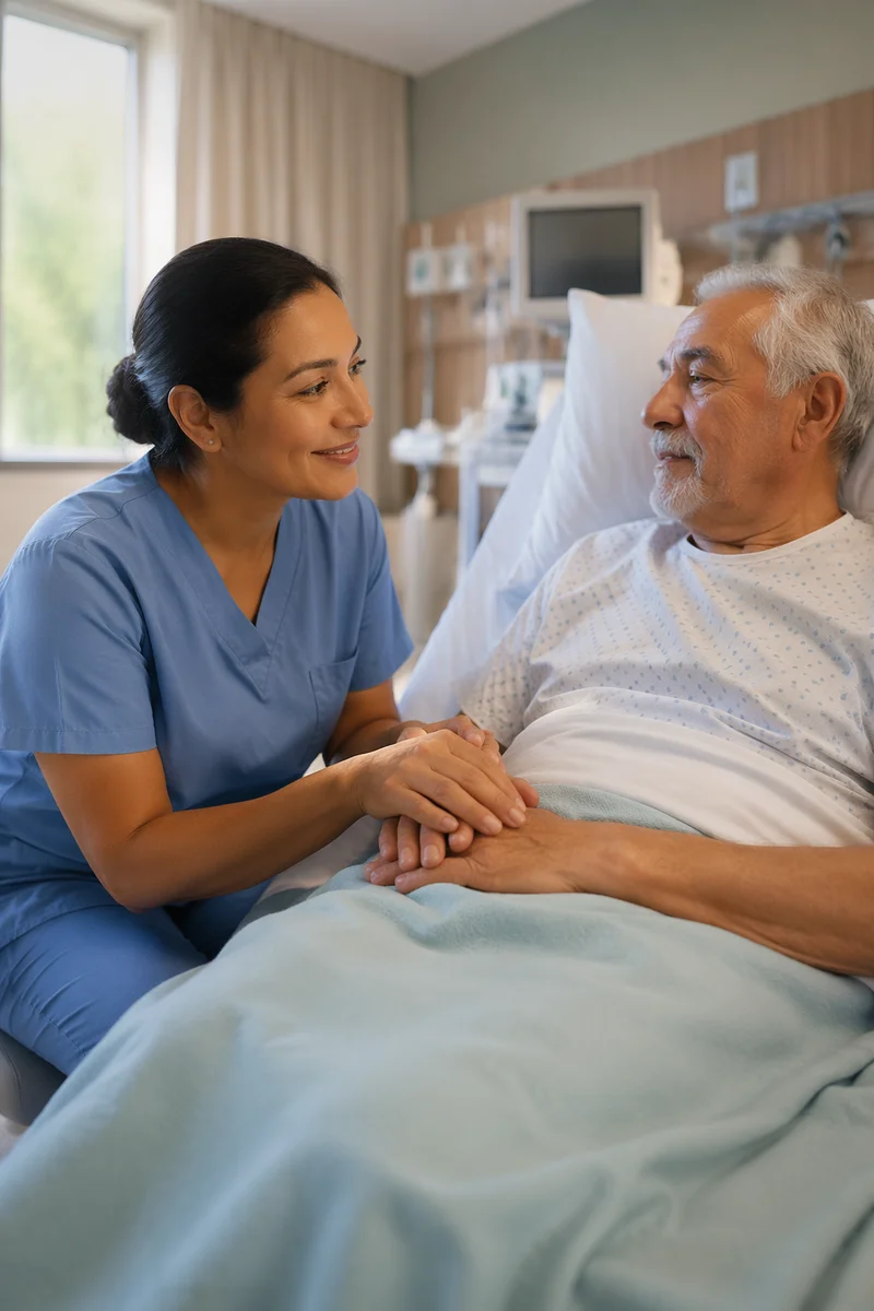 Compassionate Nurse Comforting Elderly Patient
