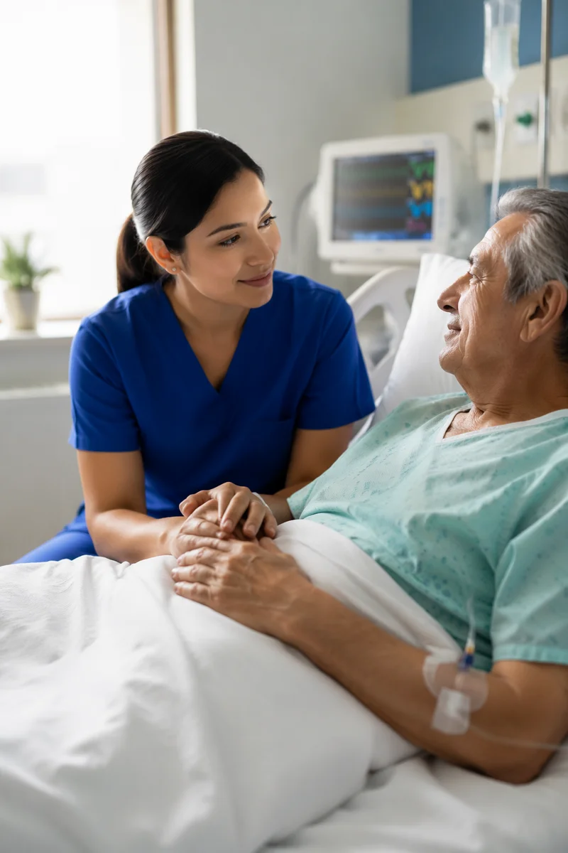 Compassionate Nurse Holding Elderly Patient Hand