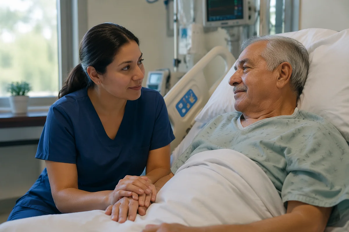 Compassionate Nurse Holding Elderly Patient's Hand