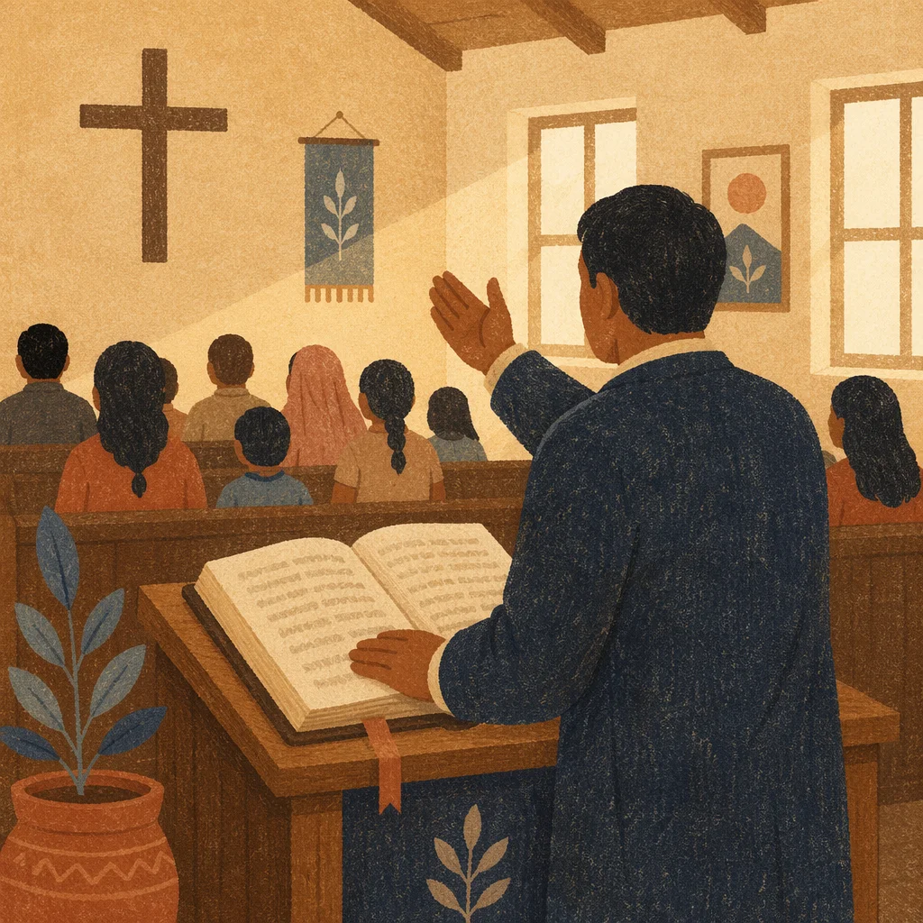 Hispanic Pastor Preaching with Spanish Bible
