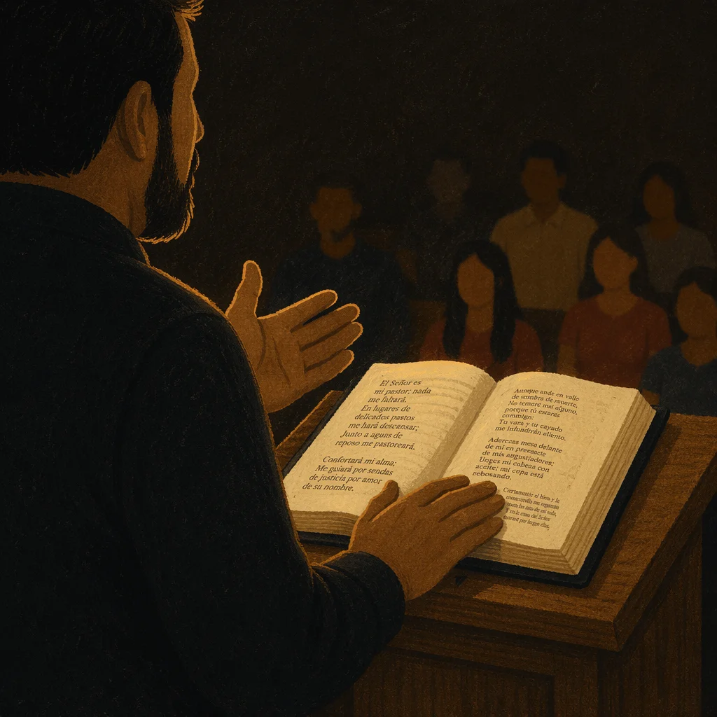 Hispanic Pastor Preaching from Spanish Bible