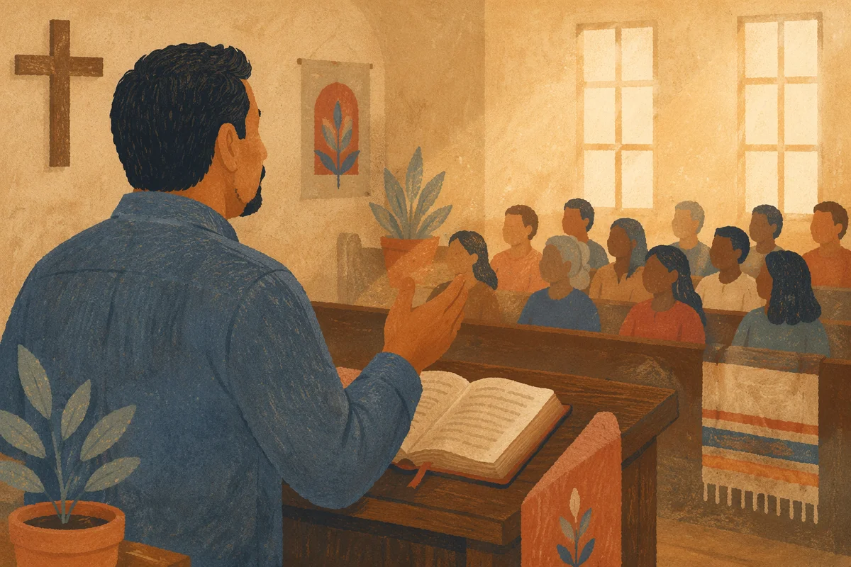 Hispanic Pastor Preaching from Spanish Bible