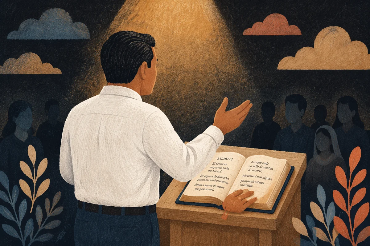 Hispanic Pastor Preaching from Spanish Bible