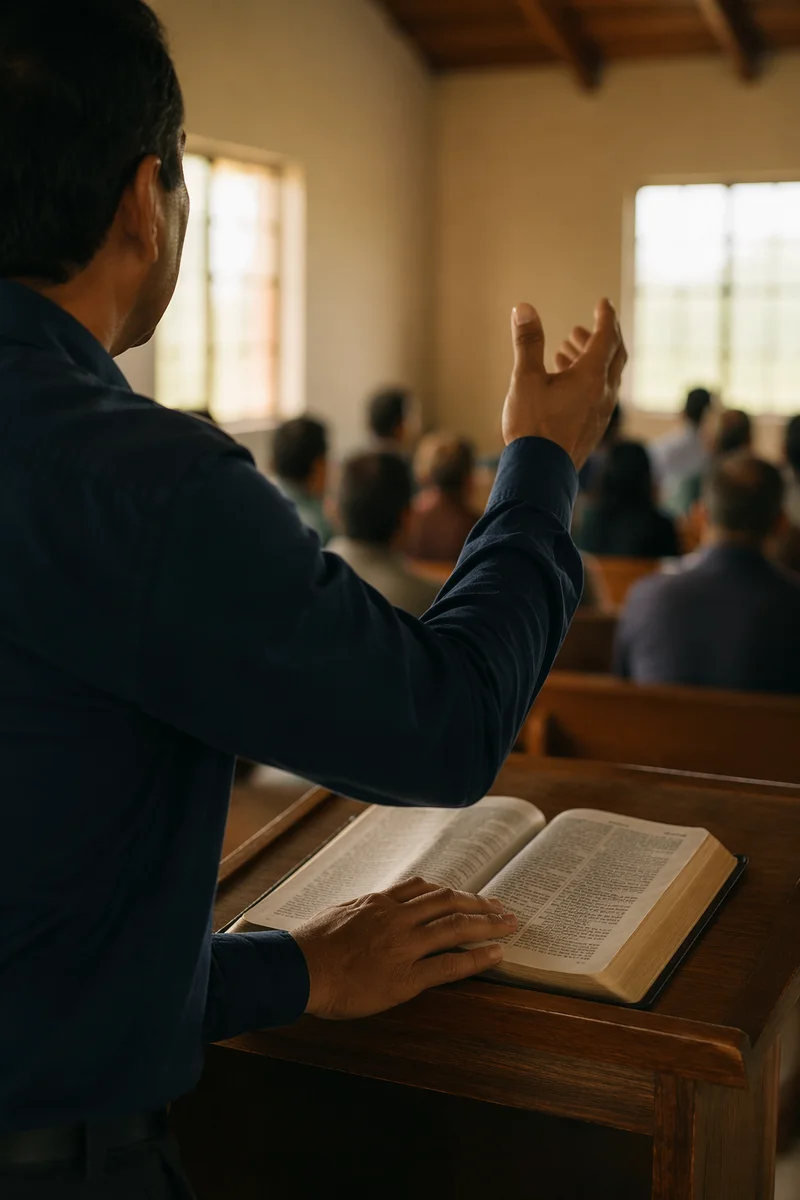 Hispanic Pastor Preaching with Spanish Bible