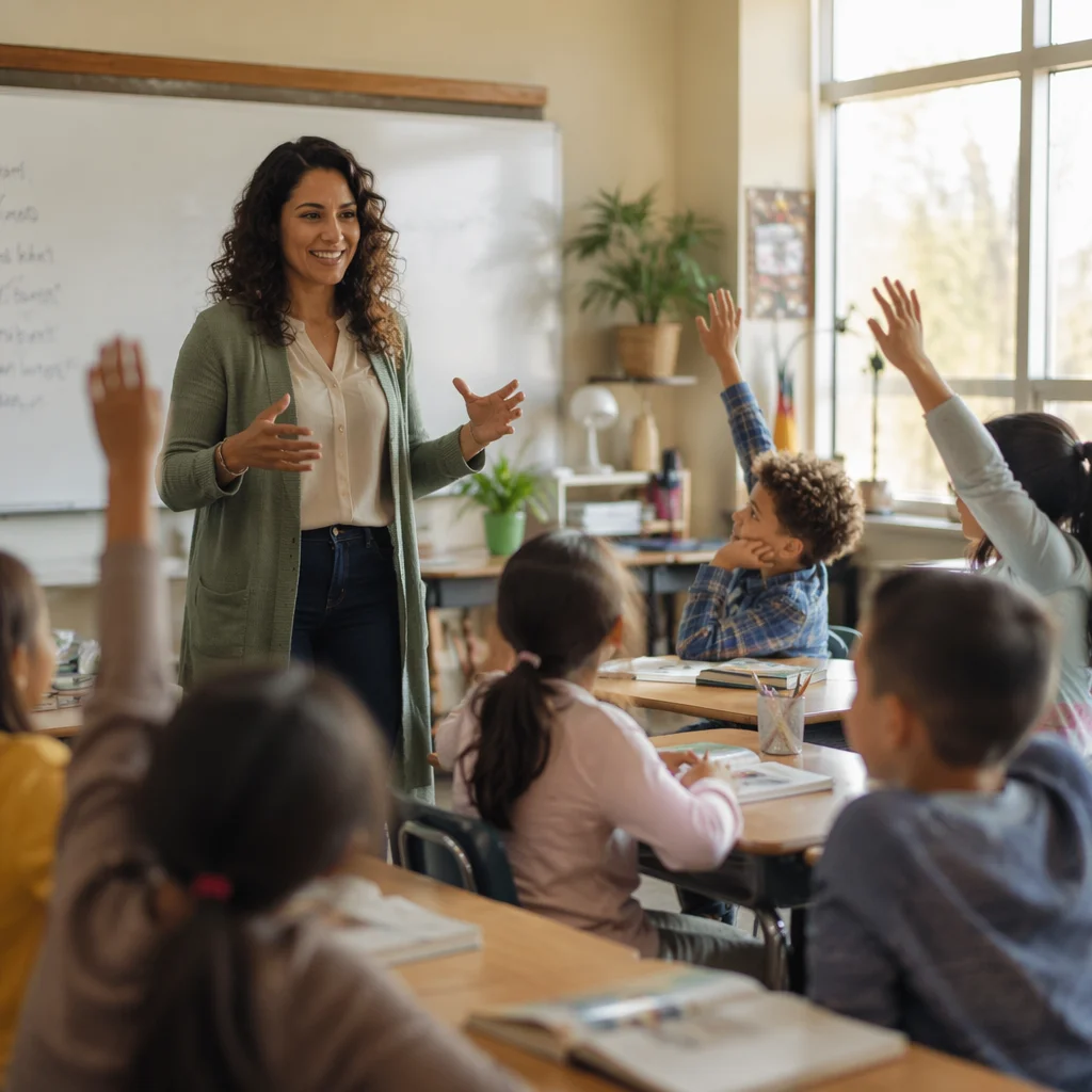 Teacher Leading Lively Elementary Classroom Discussion