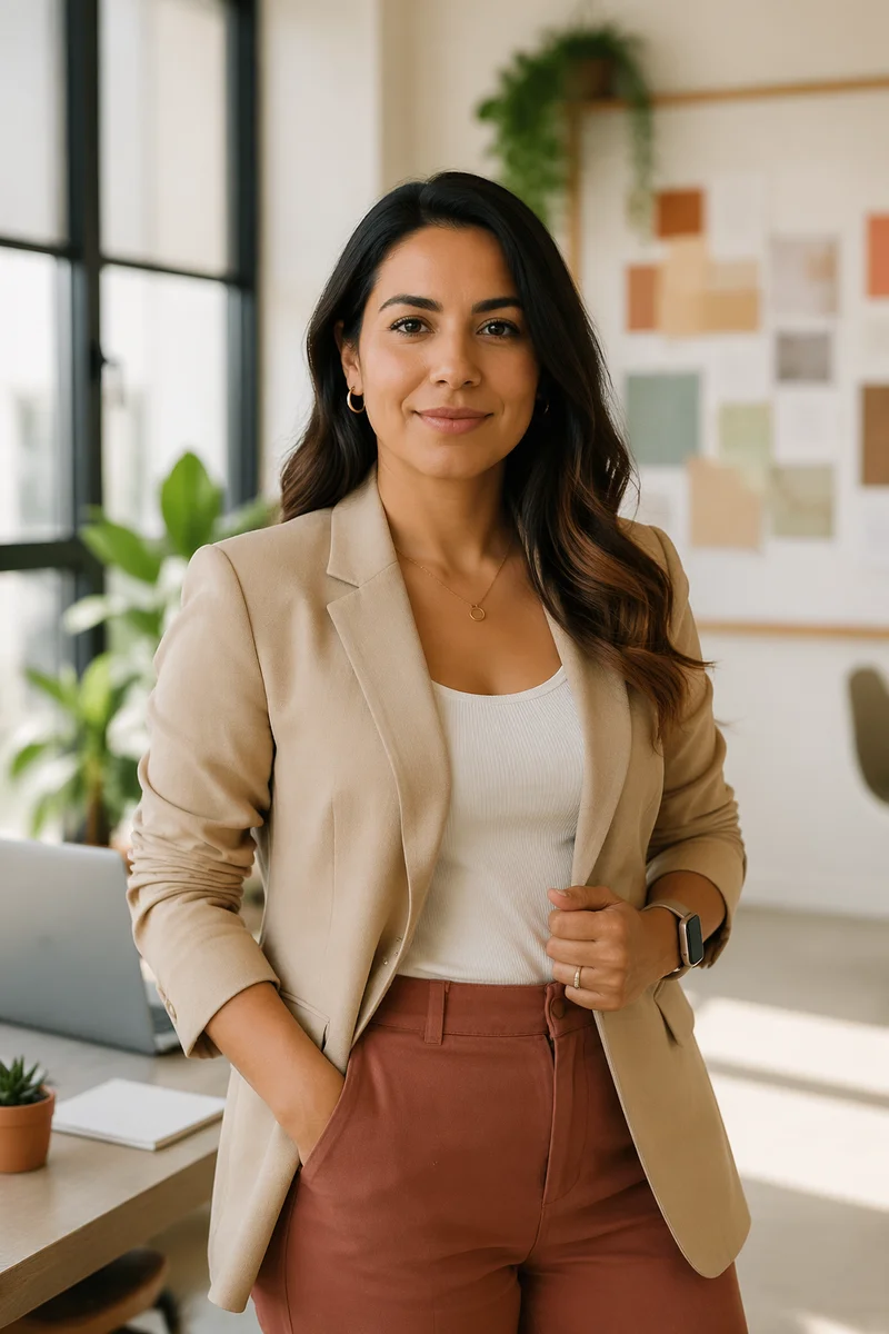 Confident Hispanic Woman in Modern Office