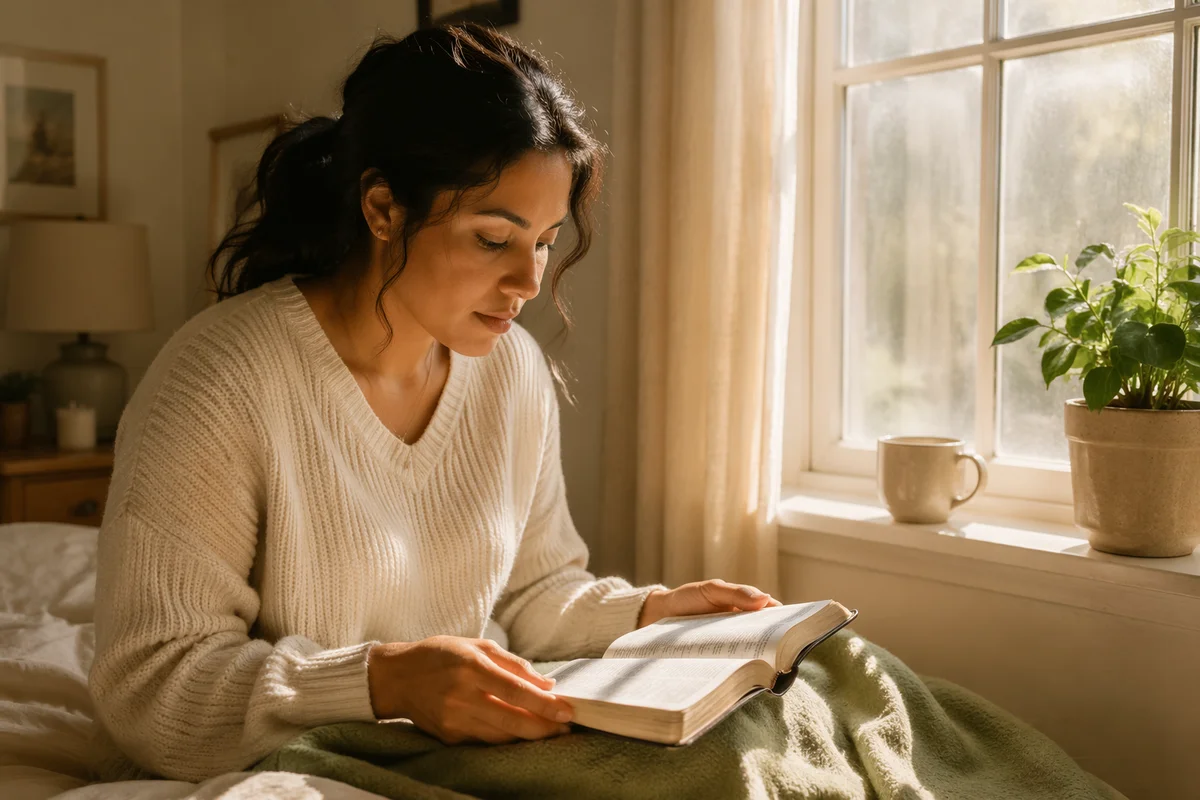 Hispanic Woman Reading by Morning Window