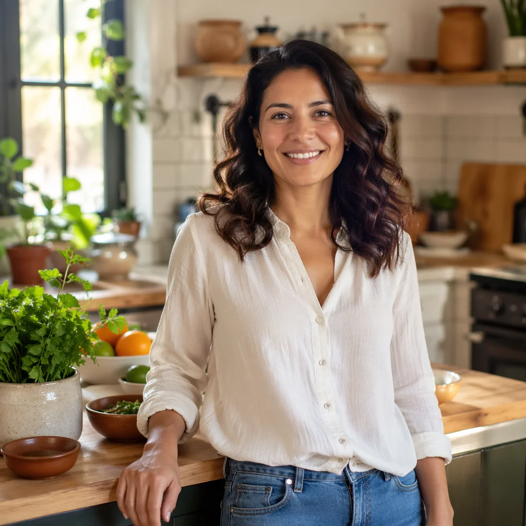 Smiling Hispanic Woman in Bright Kitchen