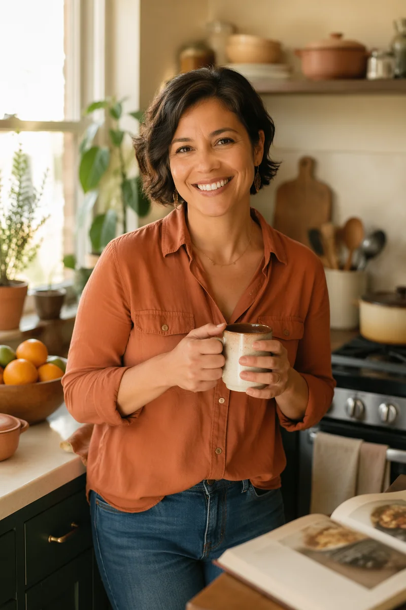 Smiling Hispanic Woman in Bright Kitchen