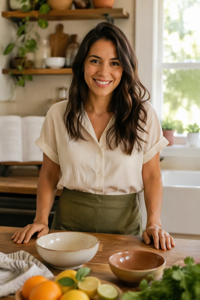 Smiling Hispanic Woman in Bright Kitchen