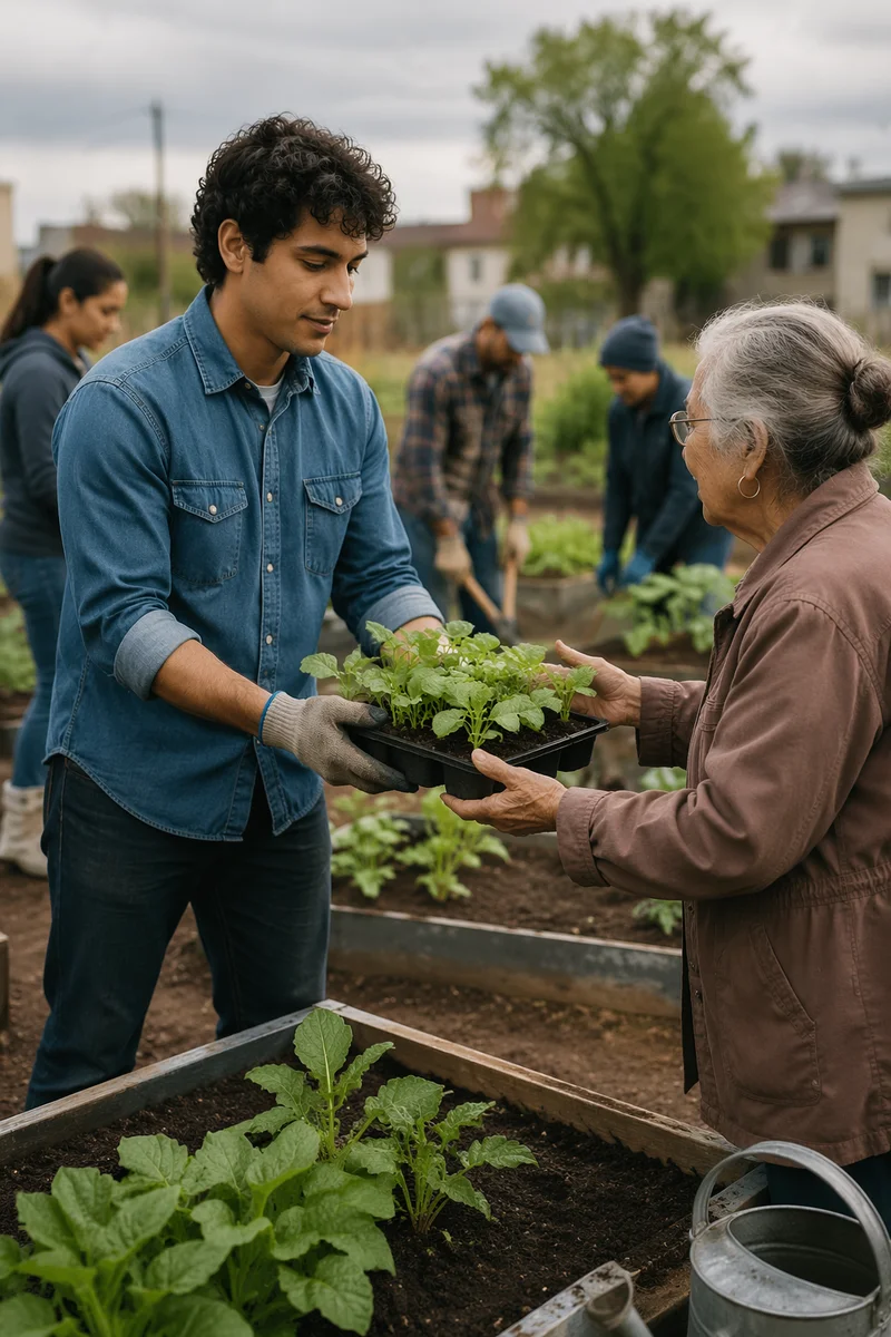 Young Man Volunteering in Community Garden