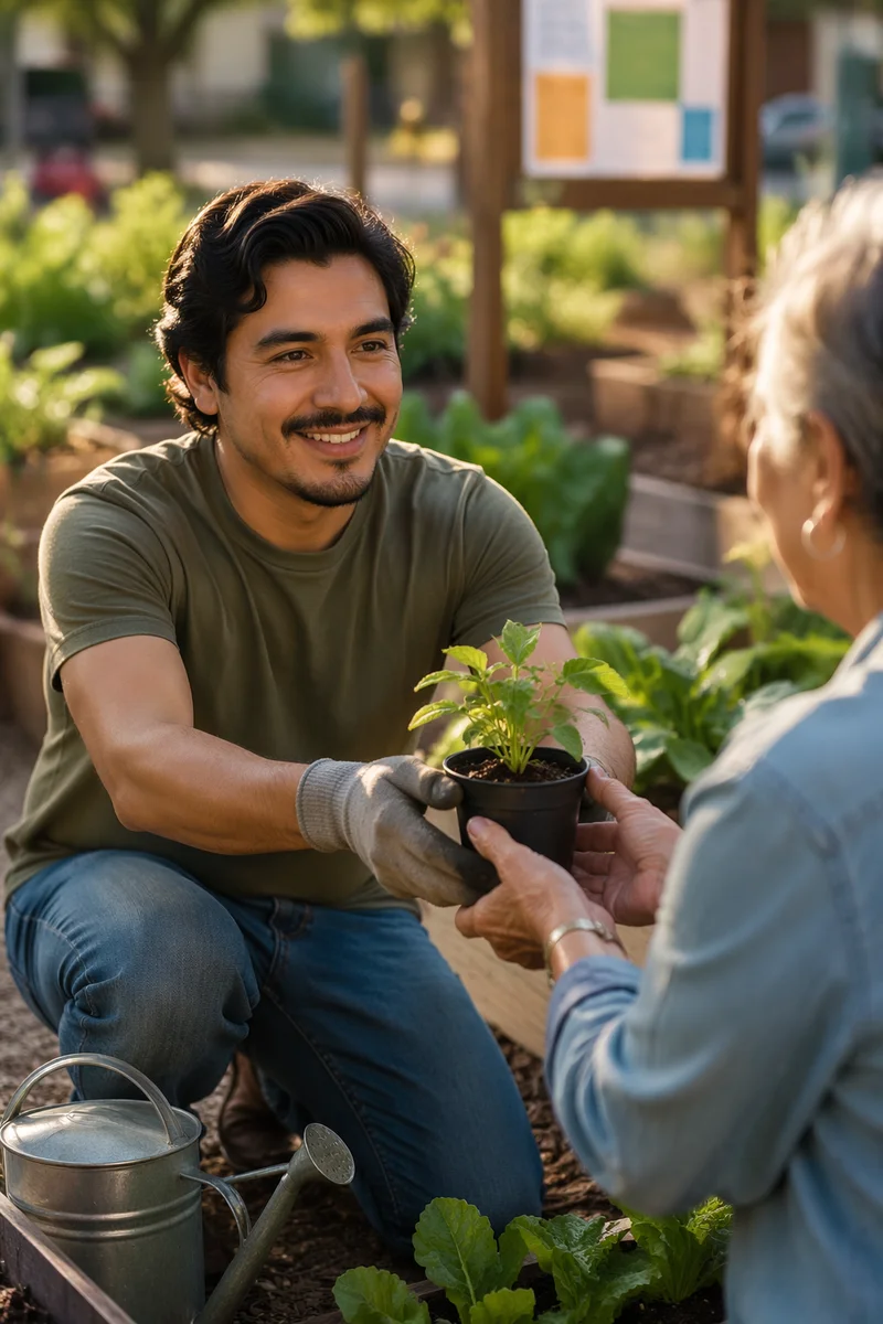 Young Man Volunteering in Community Garden