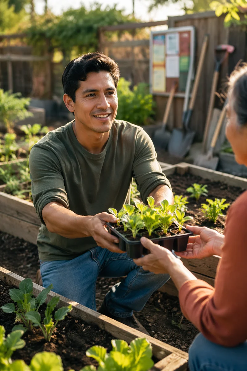 Young Man Volunteering in Community Garden