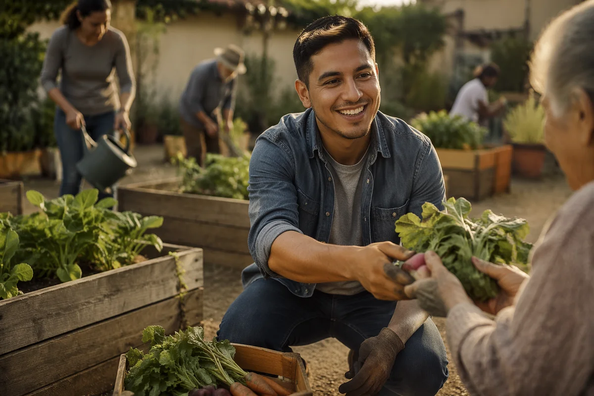 Young Man Volunteering in Community Garden