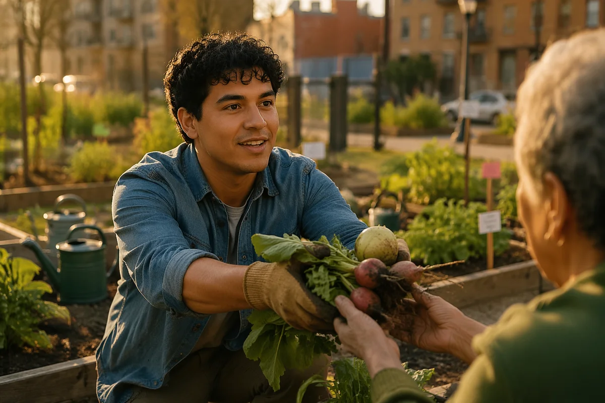 Young Man Volunteering in Community Garden