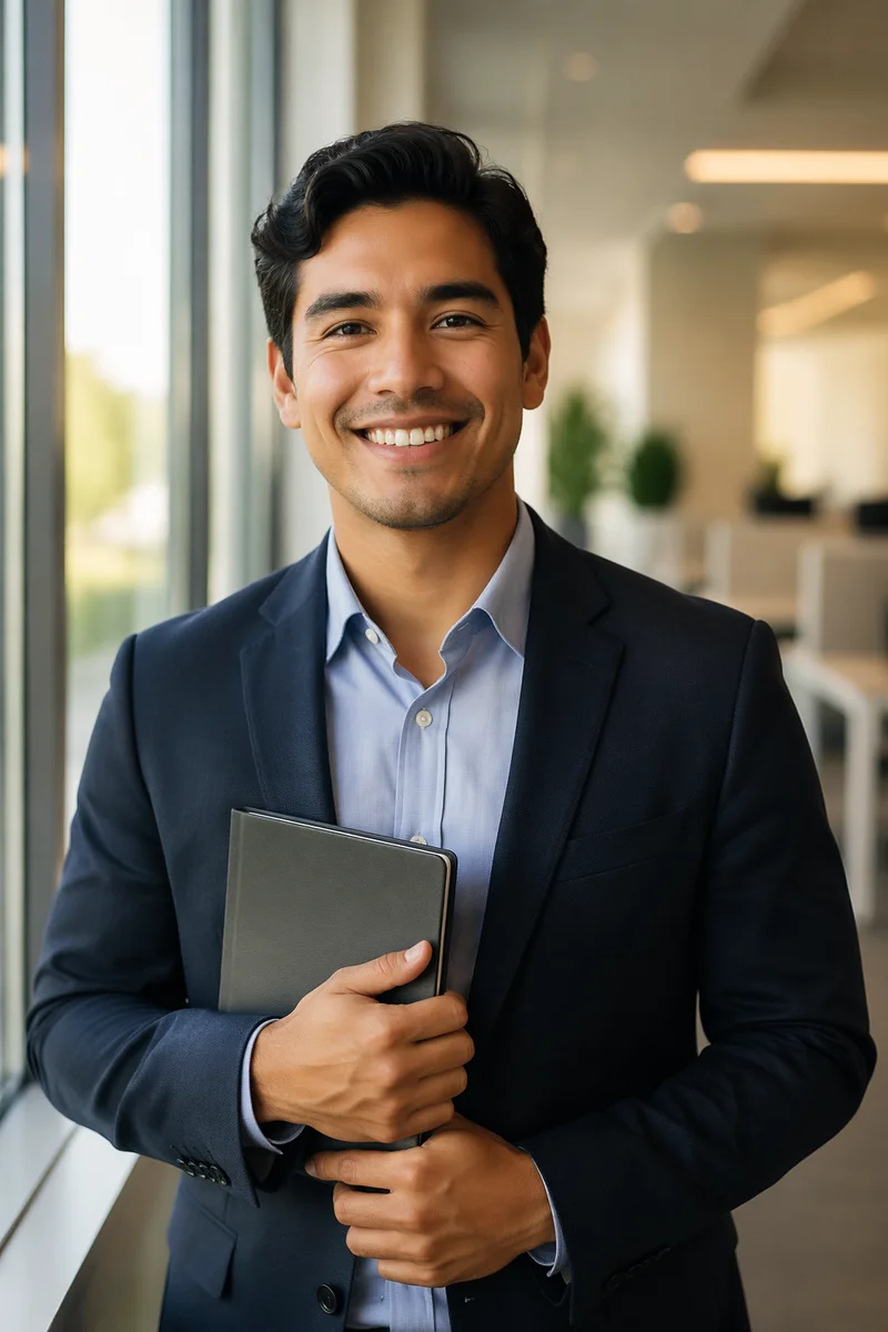 Excited Young Professional in Modern Office