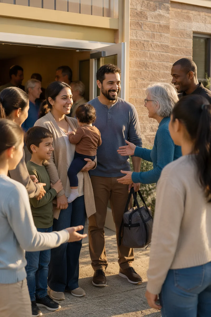 Warm Welcome Outside Neighborhood Church Hall
