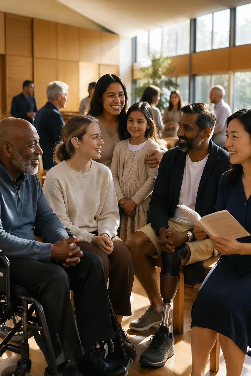 Diverse Congregation Gathered in Bright Chapel