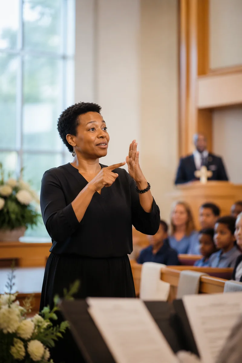 Sign Language Interpreter in Church Sanctuary