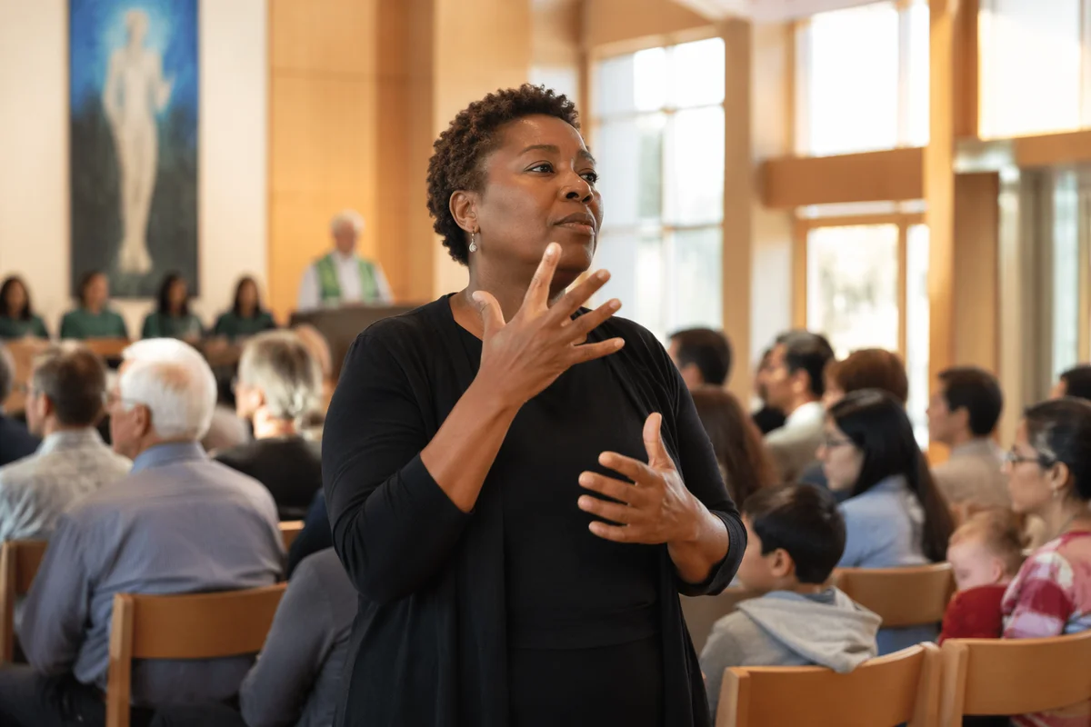 Sign Language Interpreter in Bright Worship Hall