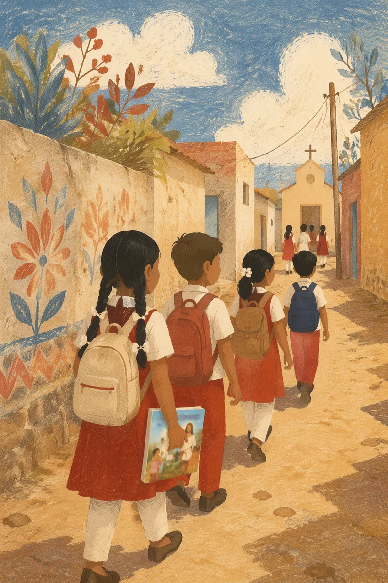 Indian Children Walking to Sunday School