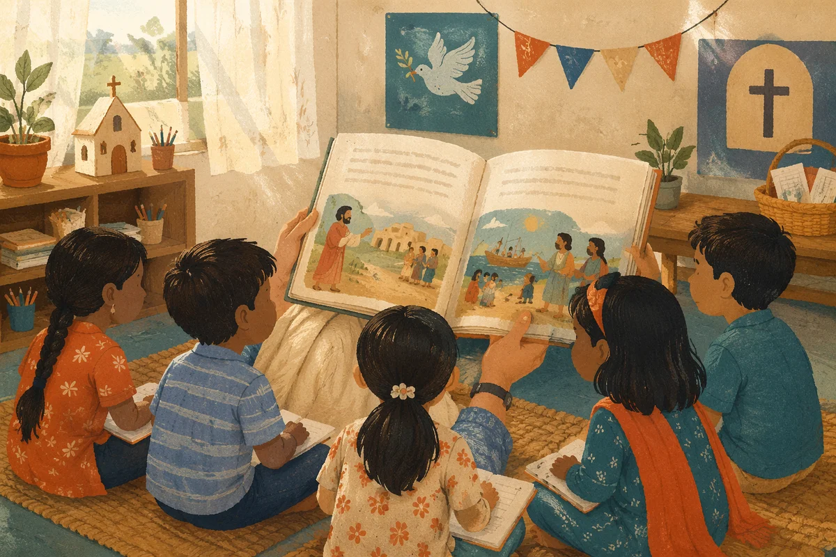 Indian Children Listening to Bible Stories