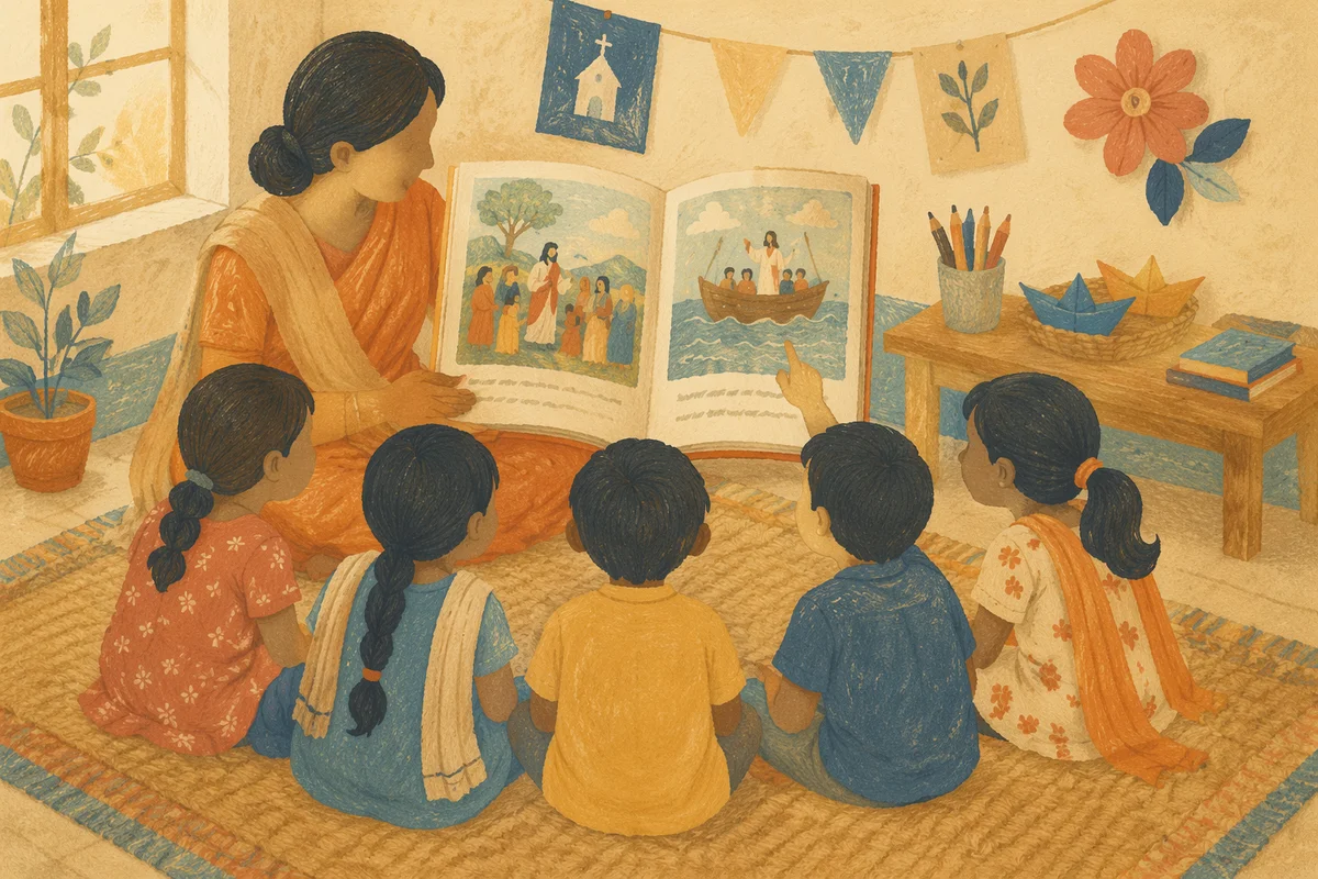 Indian Children Listening to Bible Stories