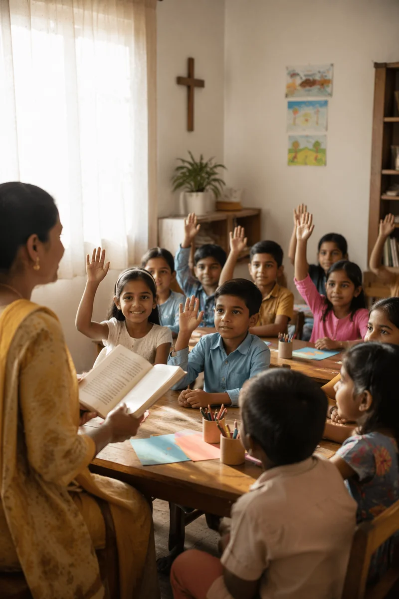 Indian Children Listening in Sunday School