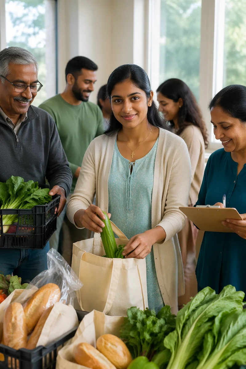 Indian Woman Organizing Food Donations Indoors