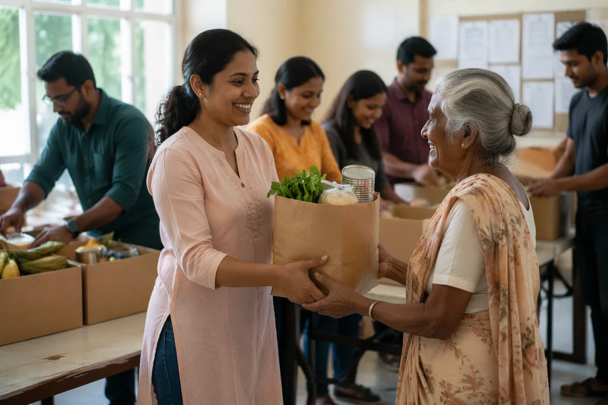 Indian Woman Volunteering at Food Distribution