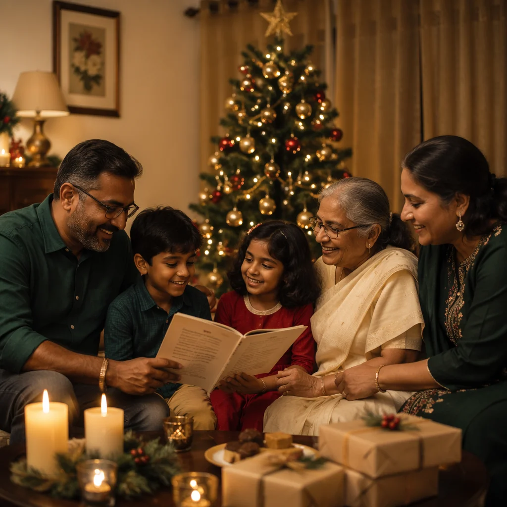 Indian Family Around Christmas Tree
