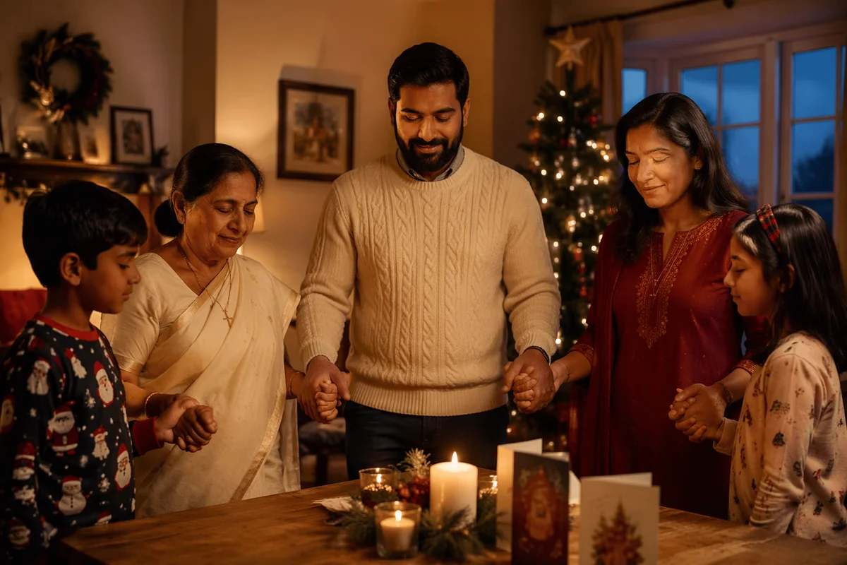 Indian Family Praying on Christmas Eve