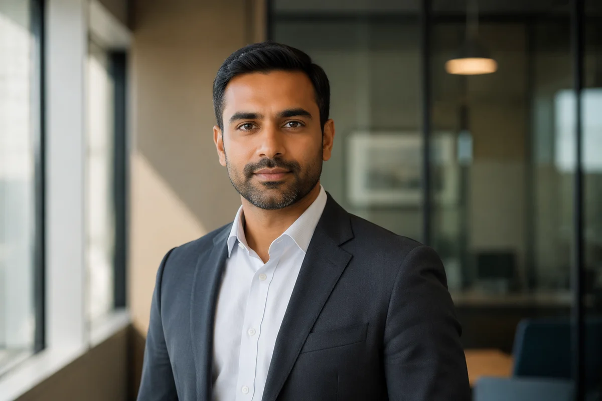 Confident Indian Professional in Modern Office