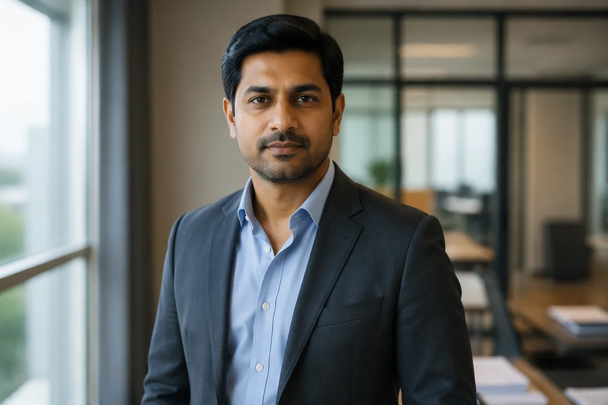 Confident Indian Professional in Modern Office