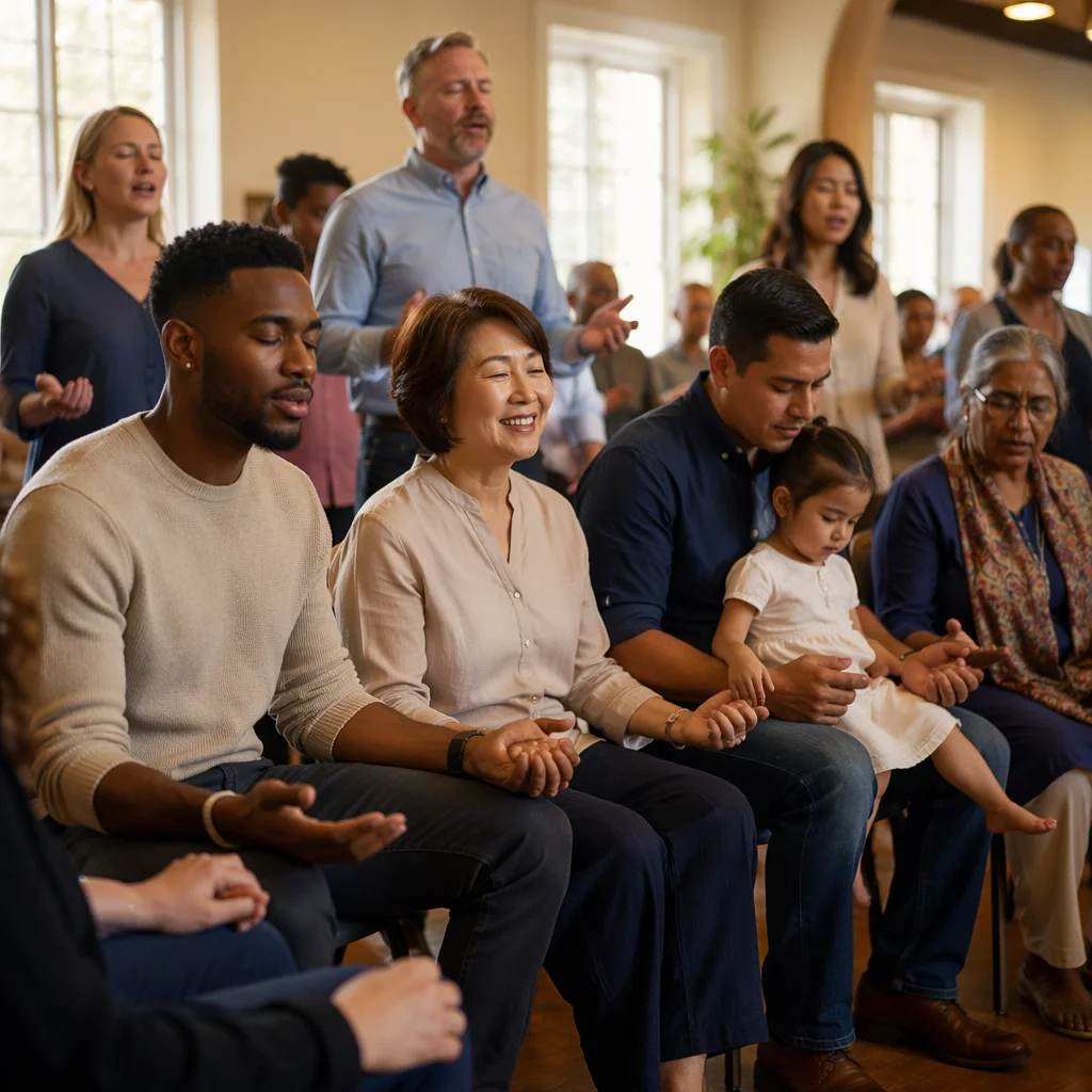 Diverse Worship Gathering in Modern Hall
