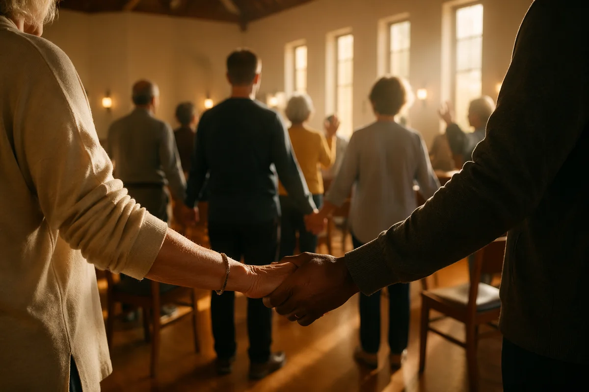 Diverse Group Holding Hands in Worship
