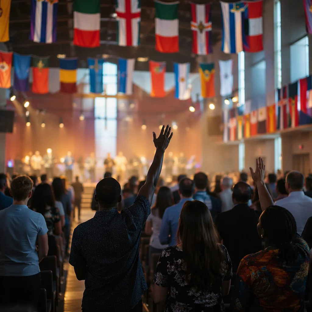 International Flags in Church Auditorium