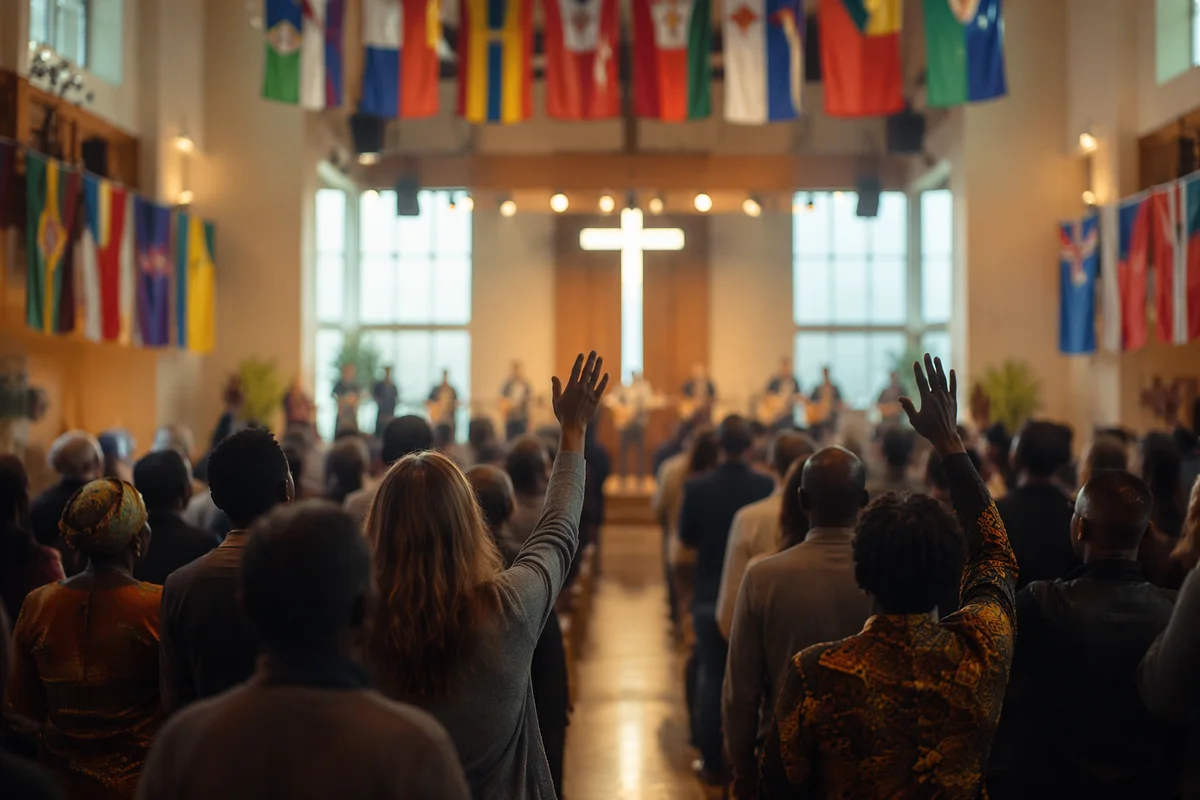 International Flags in Church Auditorium