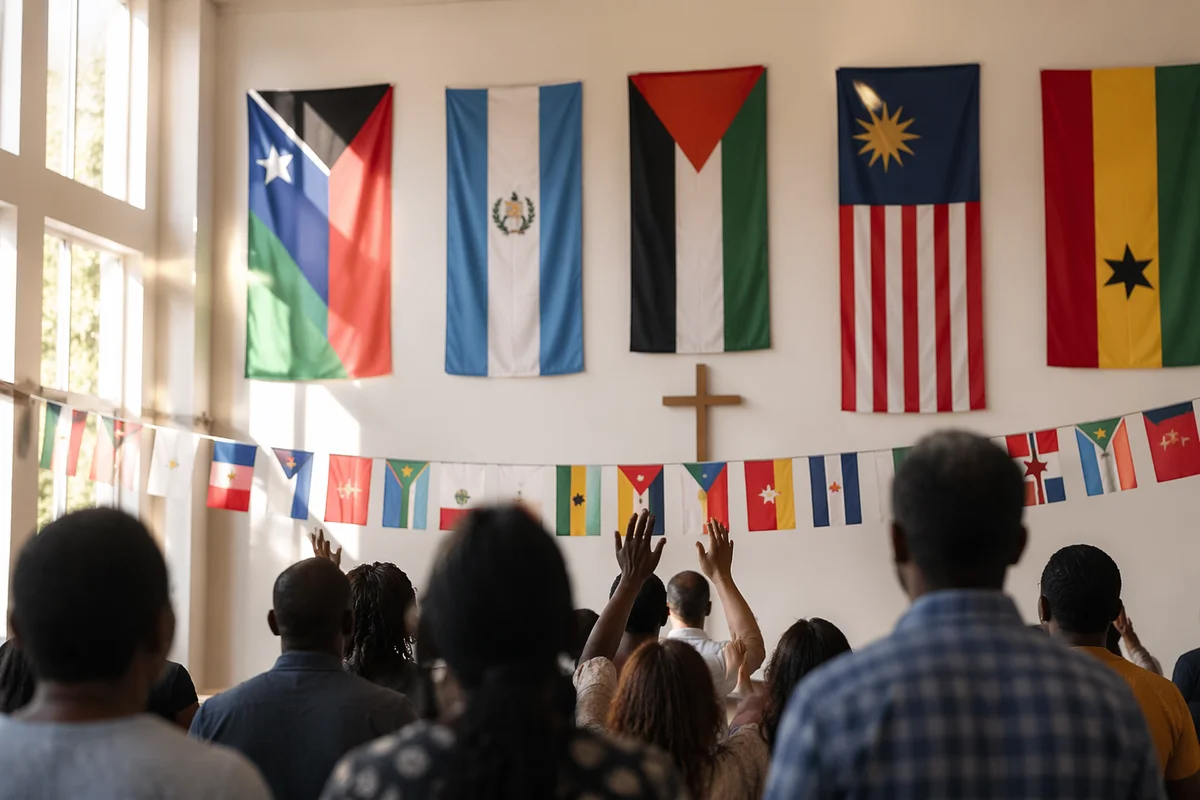 International Flags in Modern Church Hall
