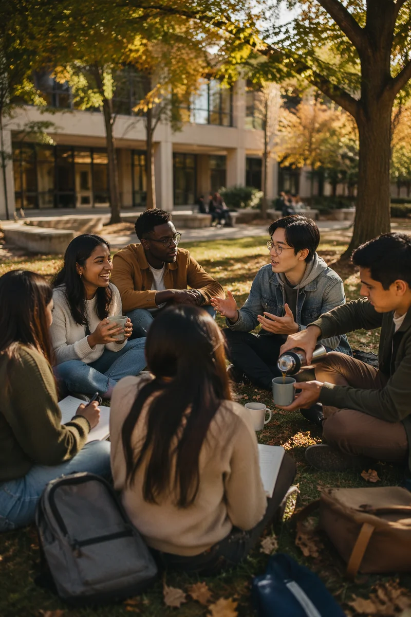 International Students Gathering on Campus Lawn