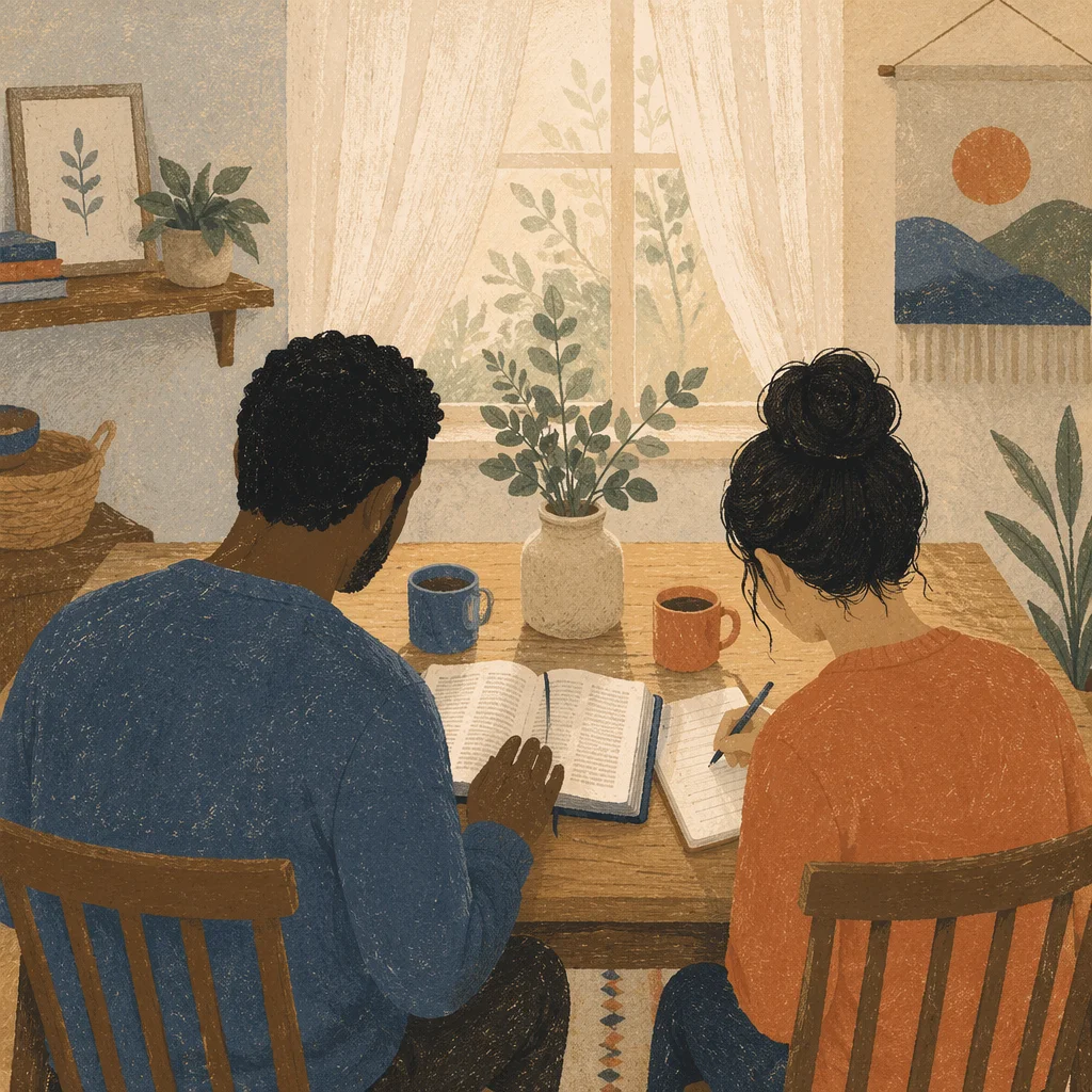 Interracial Couple Bible Study at Home