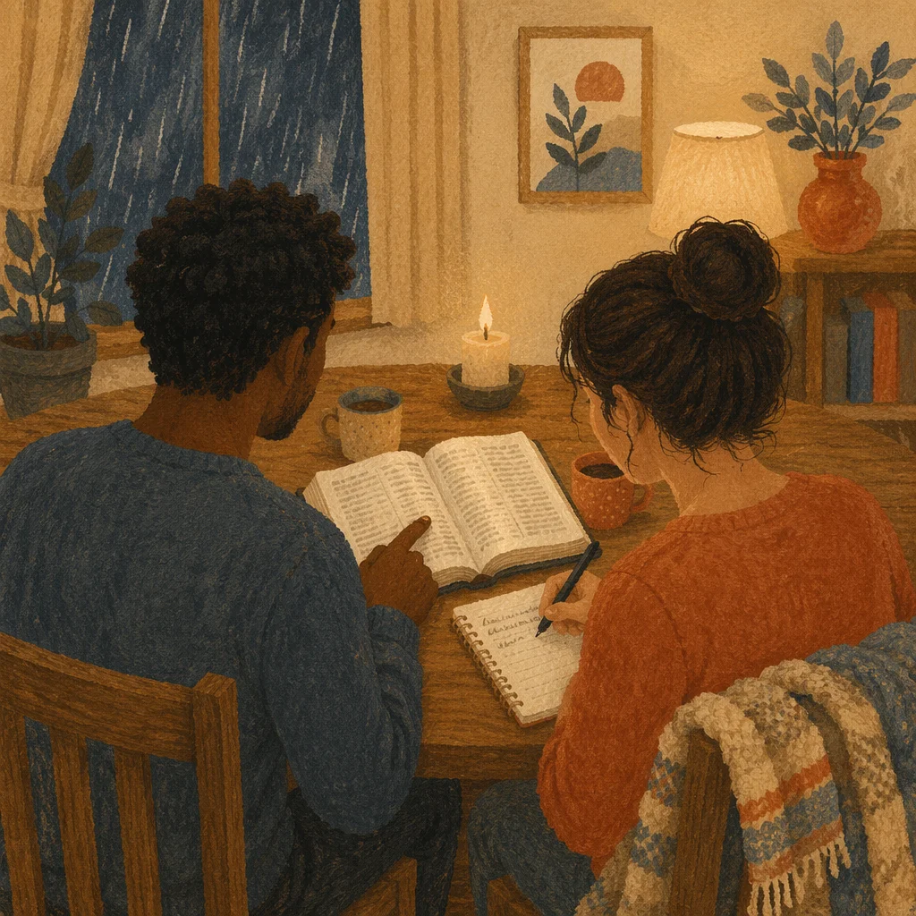 Interracial Couple Bible Study at Home