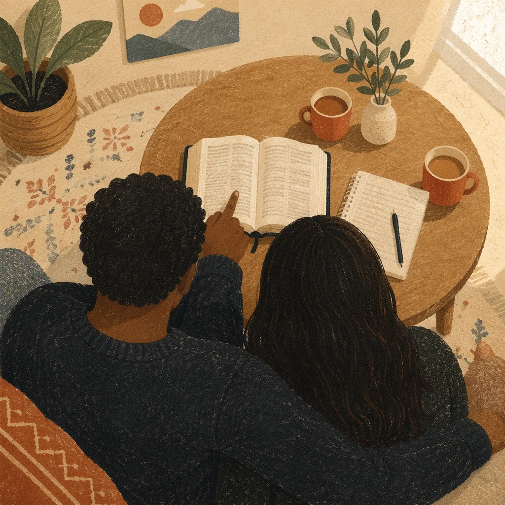 Interracial Couple Studying Bible at Home