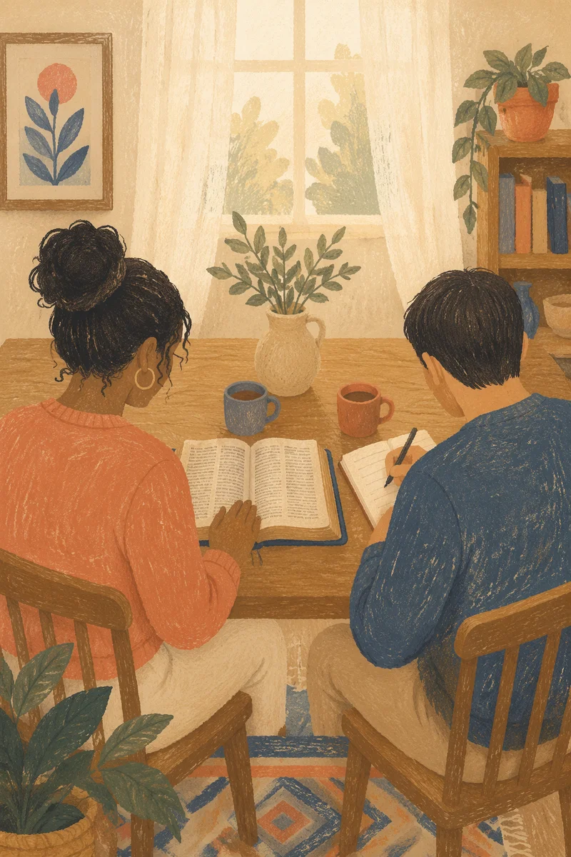 Interracial Couple Bible Study at Home