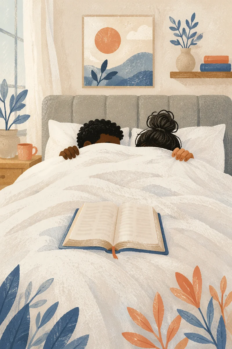 Peaceful Interracial Couple Morning Bible Study