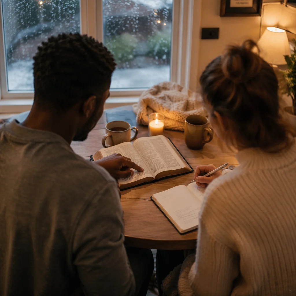 Interracial Couple Bible Study at Home