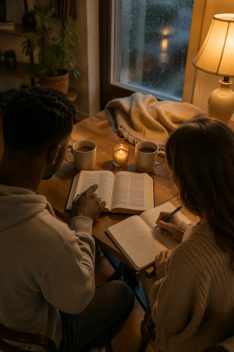 Interracial Couple Bible Study at Home