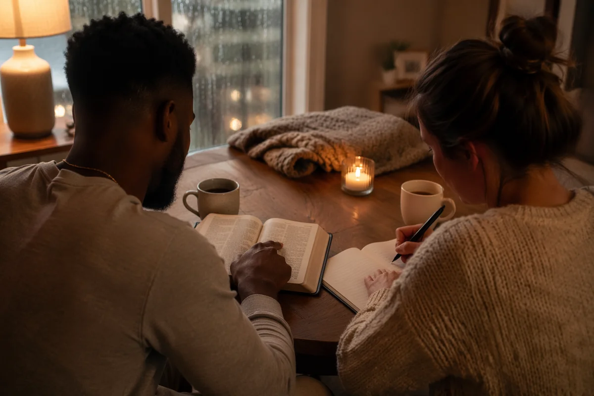 Interracial Couple Bible Study at Home