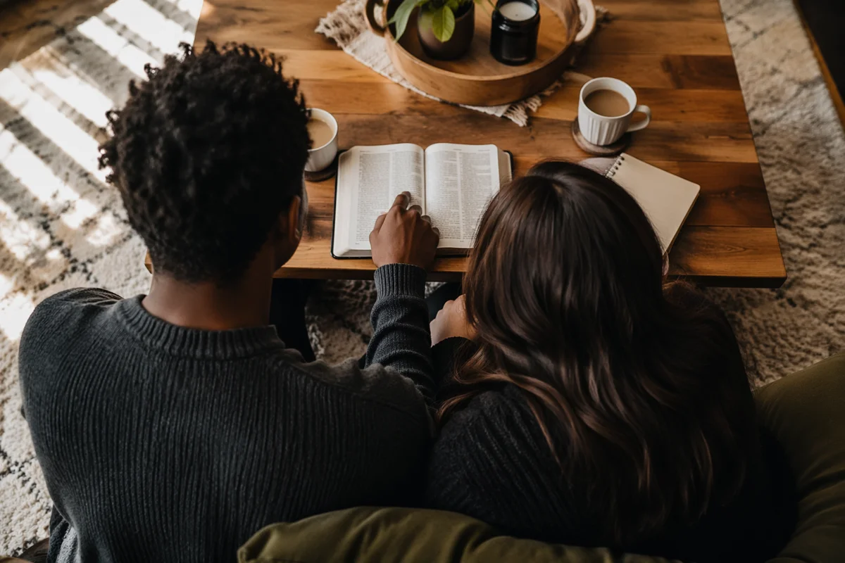 Interracial Couple Studying Bible at Home